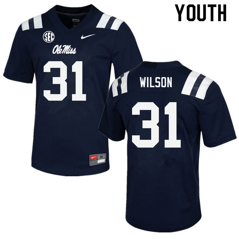 Youth #31 Calvin Wilson Ole Miss Rebels College Football Jerseys Sale-Navy